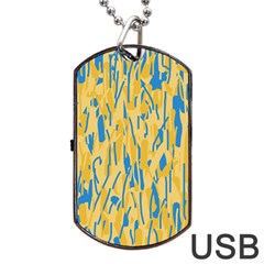 Yellow And Blue Pattern Dog Tag Usb Flash (two Sides)  by Valentinaart