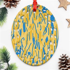 Yellow And Blue Pattern Ornament (oval Filigree)  by Valentinaart