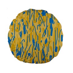 Yellow And Blue Pattern Standard 15  Premium Round Cushions by Valentinaart