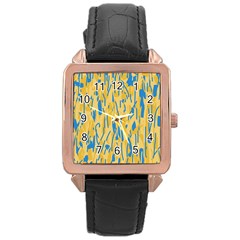 Yellow And Blue Pattern Rose Gold Leather Watch  by Valentinaart