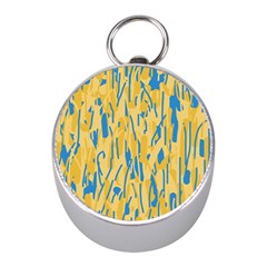 Yellow And Blue Pattern Mini Silver Compasses by Valentinaart