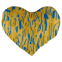 Yellow And Blue Pattern Large 19  Premium Flano Heart Shape Cushions