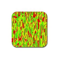 Green And Red Pattern Rubber Coaster (square)  by Valentinaart