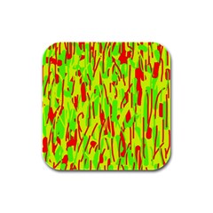 Green And Red Pattern Rubber Square Coaster (4 Pack)  by Valentinaart