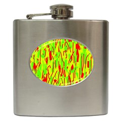 Green And Red Pattern Hip Flask (6 Oz) by Valentinaart