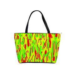 Green And Red Pattern Shoulder Handbags by Valentinaart