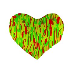 Green And Red Pattern Standard 16  Premium Heart Shape Cushions by Valentinaart