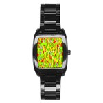 Green and red pattern Stainless Steel Barrel Watch Front