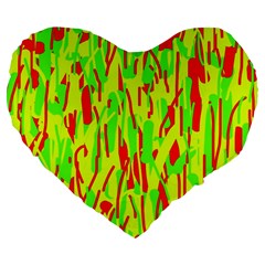 Green And Red Pattern Large 19  Premium Flano Heart Shape Cushions by Valentinaart