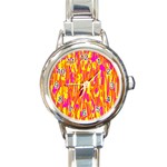 Pink and yellow pattern Round Italian Charm Watch Front