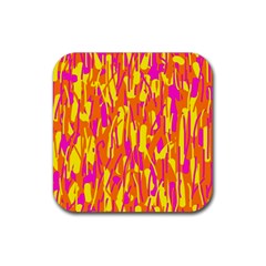 Pink And Yellow Pattern Rubber Coaster (square)  by Valentinaart