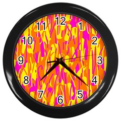 Pink And Yellow Pattern Wall Clocks (black) by Valentinaart