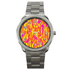 Pink And Yellow Pattern Sport Metal Watch by Valentinaart