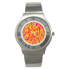 Pink And Yellow Pattern Stainless Steel Watch by Valentinaart