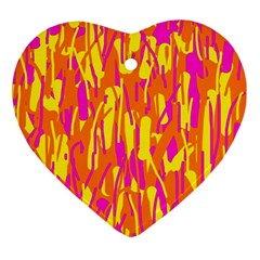 Pink And Yellow Pattern Heart Ornament (2 Sides) by Valentinaart