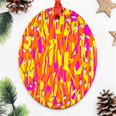 Pink And Yellow Pattern Oval Filigree Ornament (2-side) 