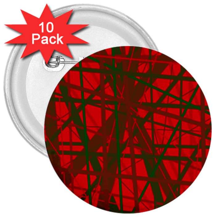 Red pattern 3  Buttons (10 pack) 