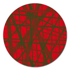 Red Pattern Magnet 5  (round) by Valentinaart