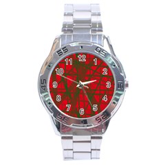 Red Pattern Stainless Steel Analogue Watch by Valentinaart