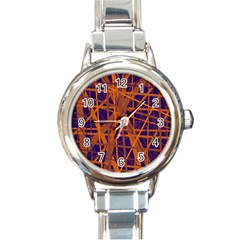 Blue and orange pattern Round Italian Charm Watch