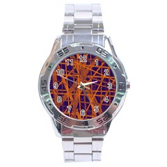 Blue And Orange Pattern Stainless Steel Analogue Watch by Valentinaart