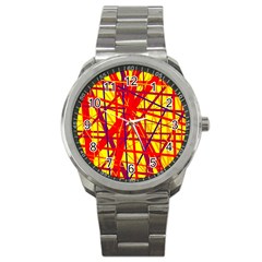 Yellow And Orange Pattern Sport Metal Watch by Valentinaart