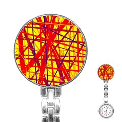 Yellow And Orange Pattern Stainless Steel Nurses Watch