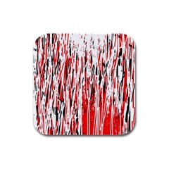 Red, Black And White Pattern Rubber Square Coaster (4 Pack)  by Valentinaart