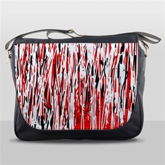 Red, Black And White Pattern Messenger Bags by Valentinaart