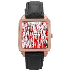 Red, Black And White Pattern Rose Gold Leather Watch  by Valentinaart