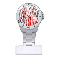 Red, Black And White Pattern Plastic Nurses Watch by Valentinaart