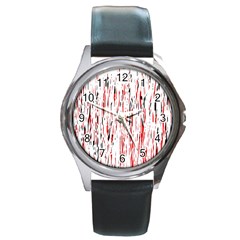 Red, Black And White Pattern Round Metal Watch by Valentinaart