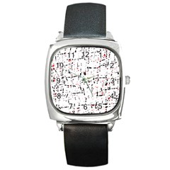 Red, White And Black Pattern Square Metal Watch by Valentinaart