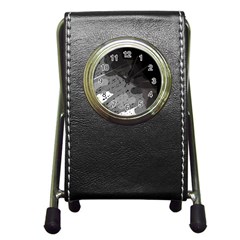 Black And Gray Pattern Pen Holder Desk Clocks by Valentinaart