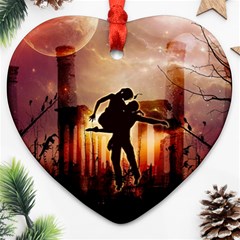 Dancing In The Night With Moon Nd Stars Heart Ornament (2 Sides) by FantasyWorld7