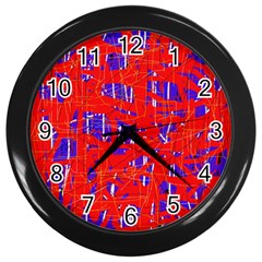 Blue And Red Pattern Wall Clocks (black) by Valentinaart