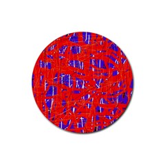 Blue And Red Pattern Rubber Round Coaster (4 Pack)  by Valentinaart