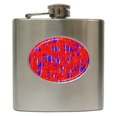 Blue And Red Pattern Hip Flask (6 Oz) by Valentinaart