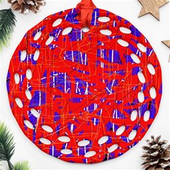 Blue And Red Pattern Round Filigree Ornament (2side) by Valentinaart