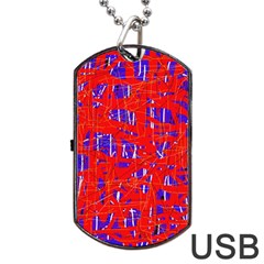 Blue And Red Pattern Dog Tag Usb Flash (two Sides)  by Valentinaart