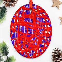 Blue And Red Pattern Ornament (oval Filigree)  by Valentinaart