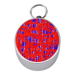 Blue And Red Pattern Mini Silver Compasses