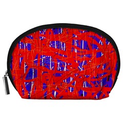 Blue And Red Pattern Accessory Pouches (large)  by Valentinaart