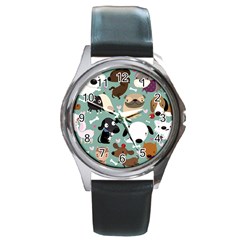 Dog Pattern Round Metal Watch