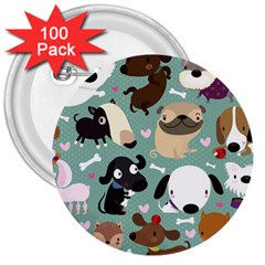 Dog Pattern 3  Buttons (100 Pack) 