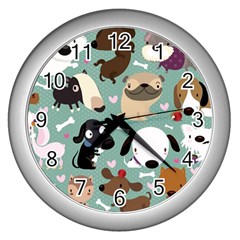 Dog Pattern Wall Clocks (silver)  by Mjdaluz