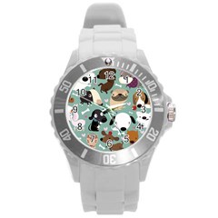 Dog Pattern Round Plastic Sport Watch (l)