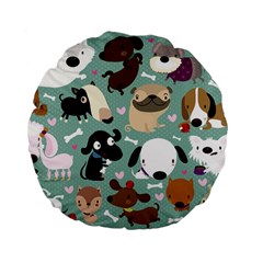 Dog Pattern Standard 15  Premium Flano Round Cushions