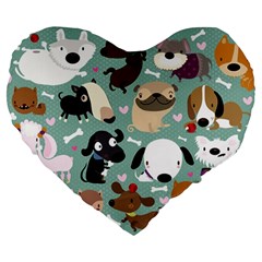 Dog Pattern Large 19  Premium Flano Heart Shape Cushions