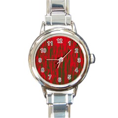 Red And Green Pattern Round Italian Charm Watch by Valentinaart